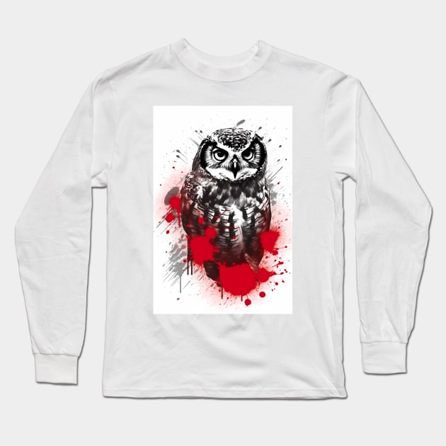 Northern Hawk Owl Painting Long Sleeve T-Shirt by TortillaChief